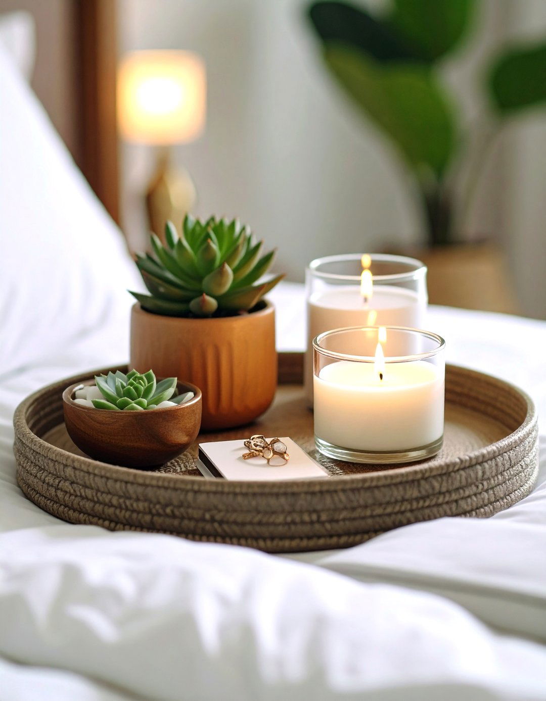 Cozy Bedroom Nightstand Tray - 24 Tray Decor Ideas