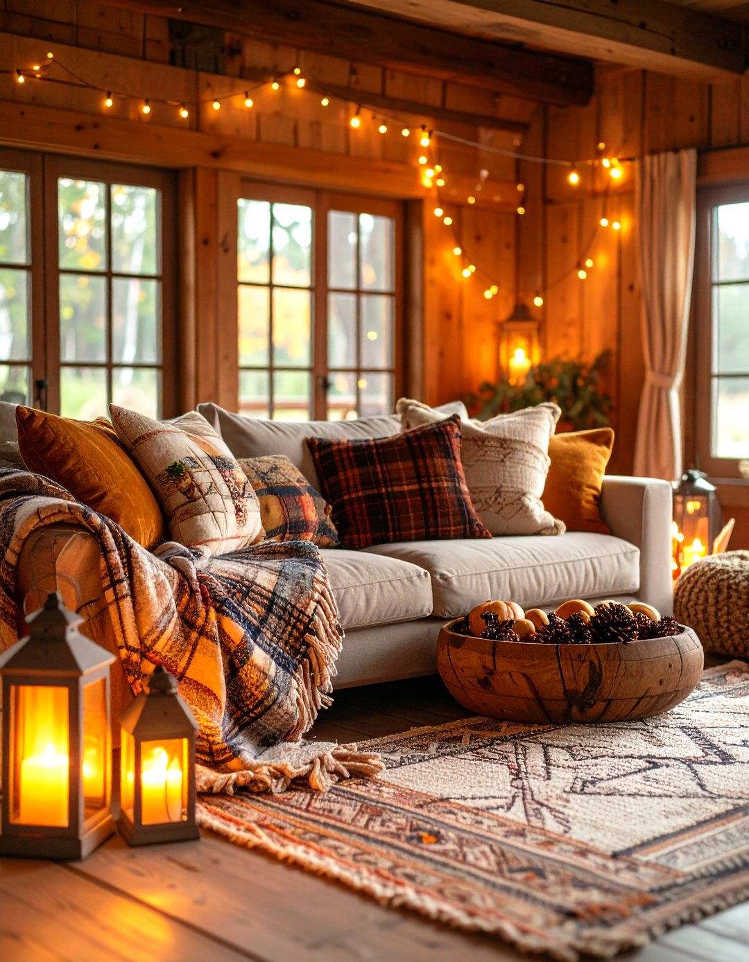 Cozy Cabin Living Room - 24 Thanksgiving Decoration Ideas