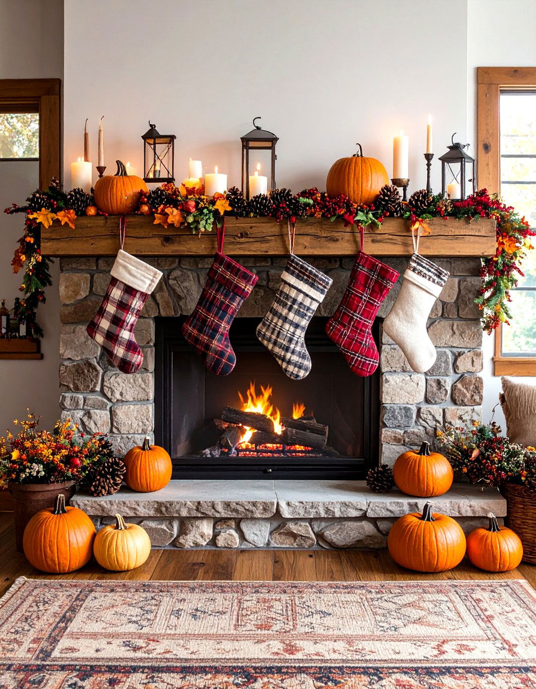 Cozy Cabin Thanksgiving Mantel Display - 24 Thanksgiving Decor Ideas