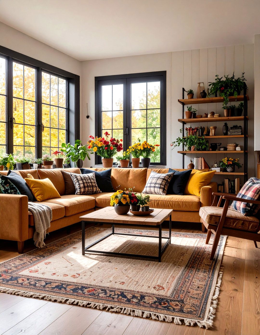 Cozy Cottage Black Window Frames and Brown Wood Comfort - 24 Black and Brown Living Room Ideas