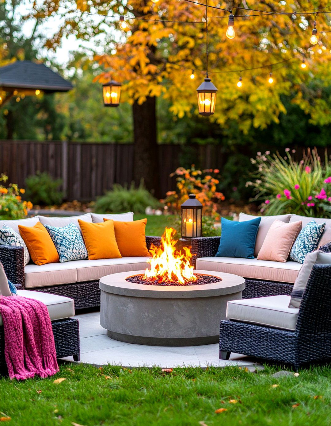 Cozy Fire Pit Gathering Space - 24 fall outdoor decorating ideas