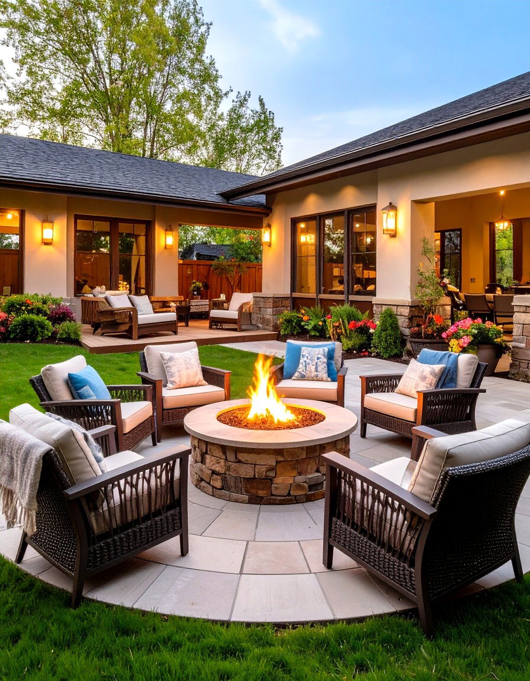 Cozy Fire Pit Patio with Circular Seating Arrangement - 24 Patio Decor Ideas