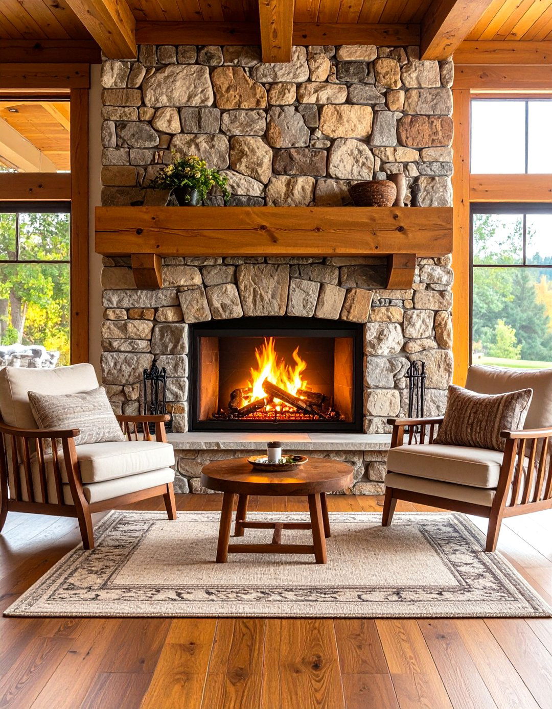 Cozy Fireplace Hearth Living Room Focal Point - 24 Earthy Living Room Decor Ideas