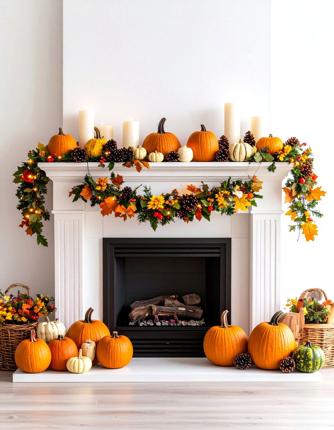 Cozy Fireplace Mantel Styling - 24 Thanksgiving Decor Ideas