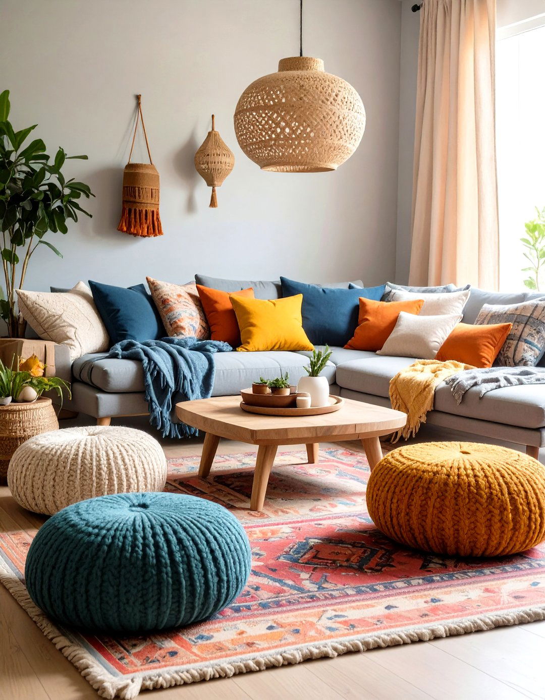 Cozy Floor Seating Area - 24 Boho Farmhouse Decor Ideas
