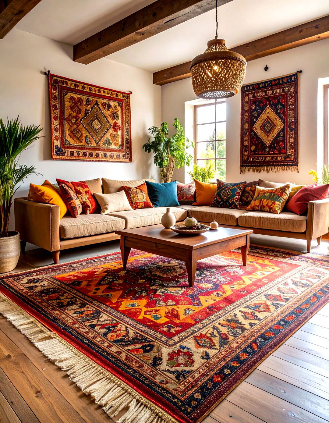 Cozy French Country Living Room with Layered Vintage Rugs - 24 French Country Living Room Ideas
