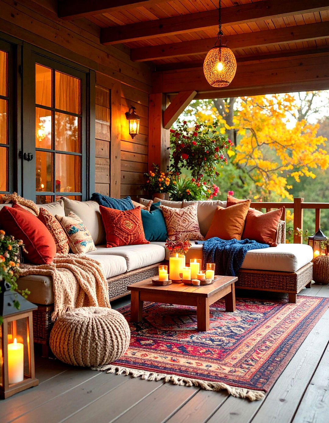 Cozy Hygge Porch with Soft Textures and Warm Lighting - 24 Small Porch Ideas