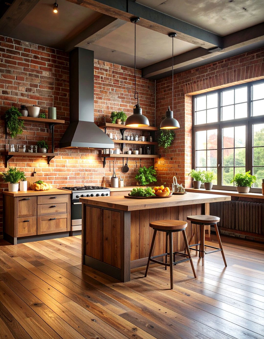 Cozy Kitchen with Exposed Brick Walls and Industrial Elements - 24 Cozy Kitchen Ideas