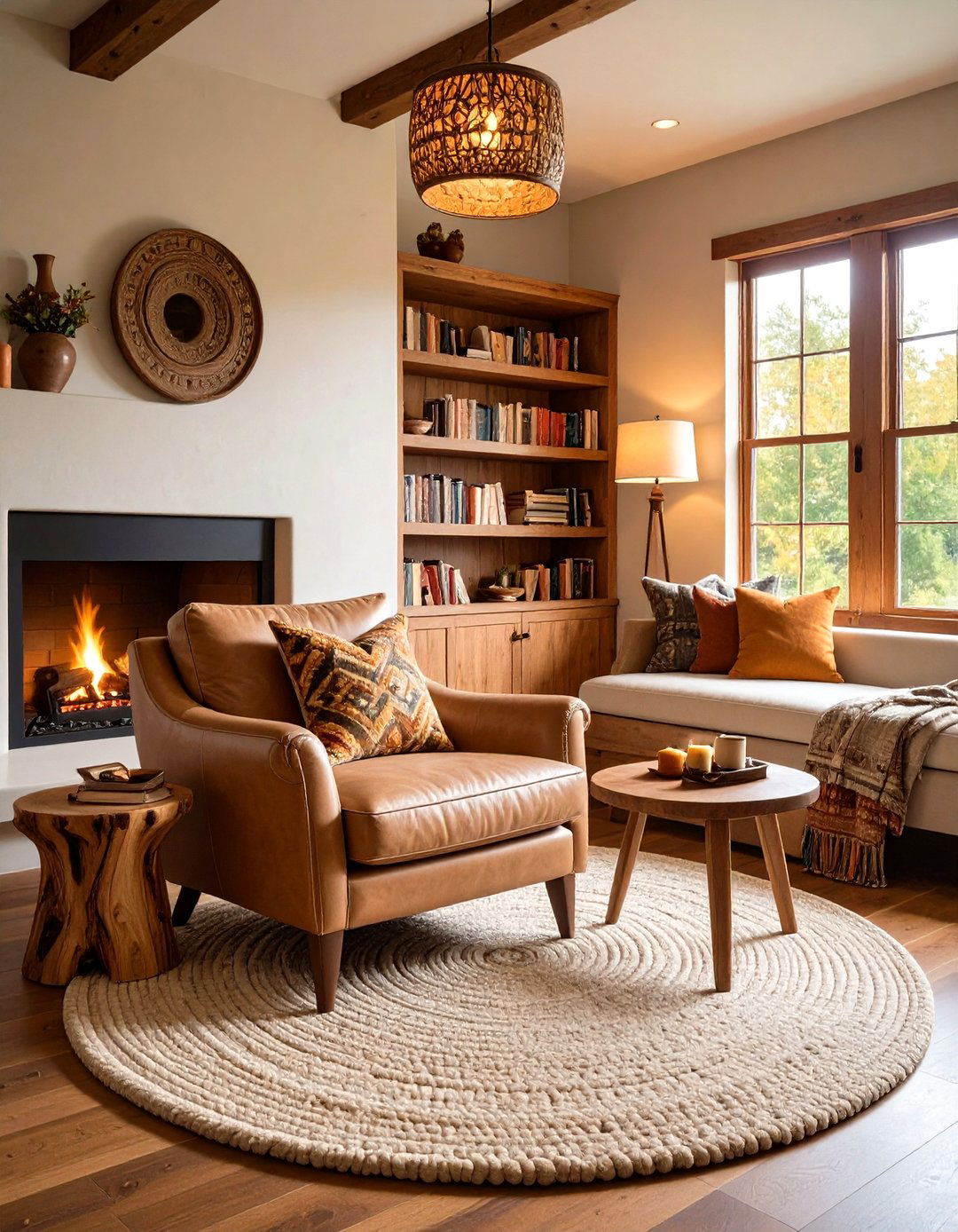 Cozy Reading Nook with Kiva Fireplace - 24 Southwestern Decor Ideas