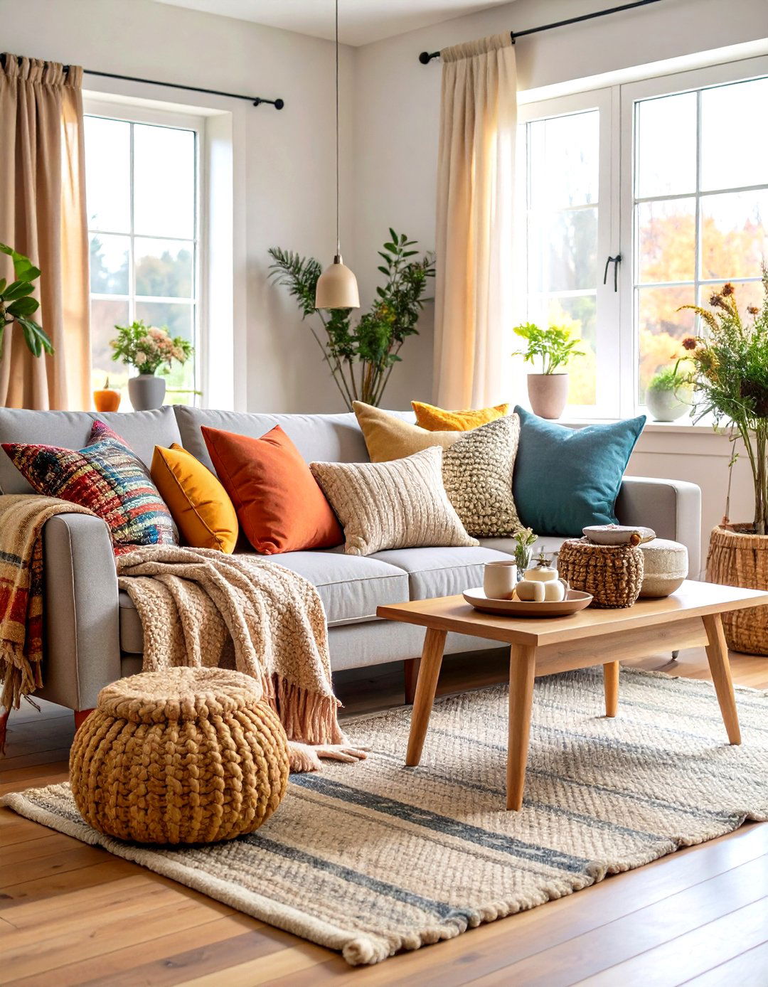 Cozy Textile Layering - 24 Farmhouse Living Room Ideas
