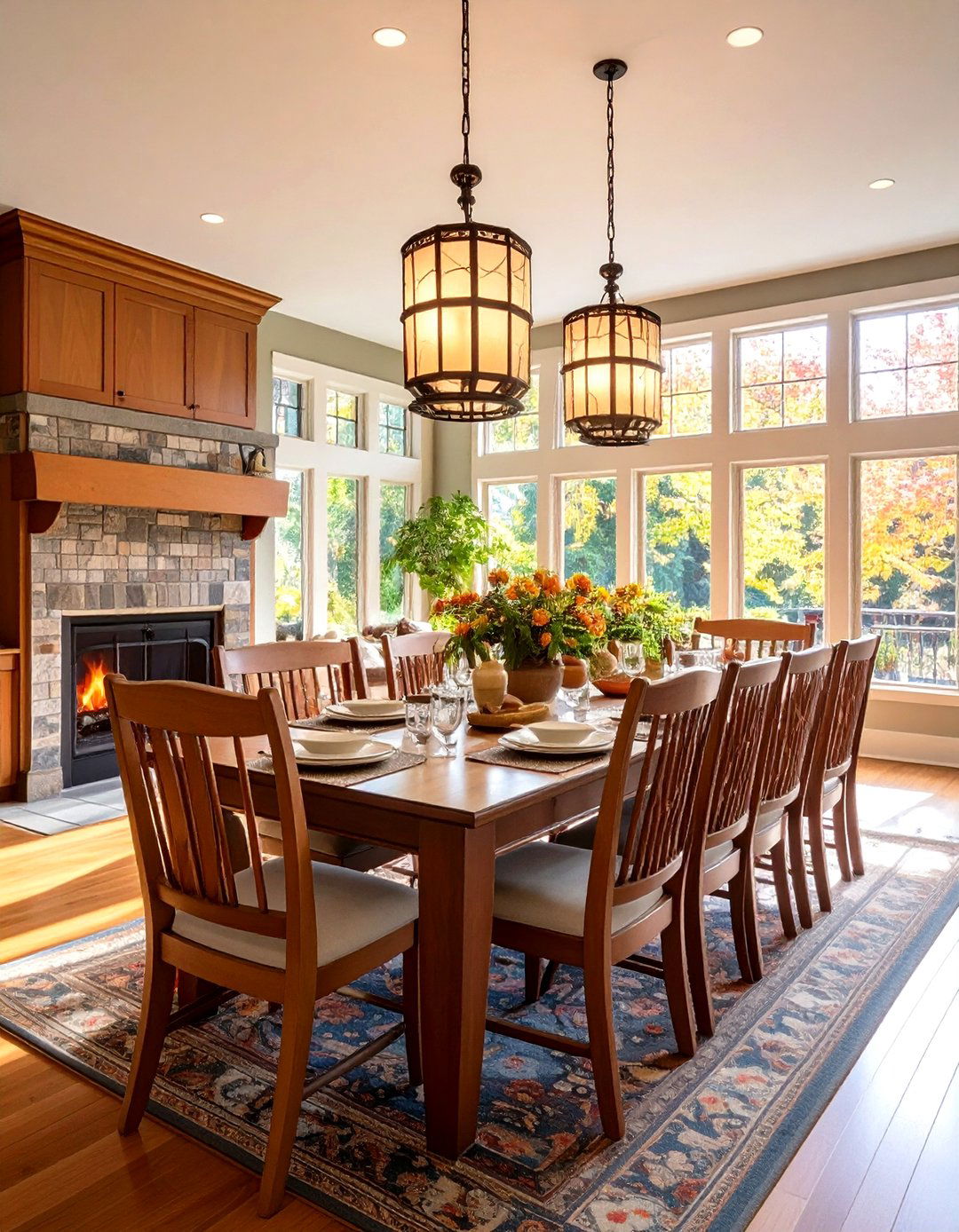 Craftsman Bungalow Built in Design - 24 Dining Room With Fireplace