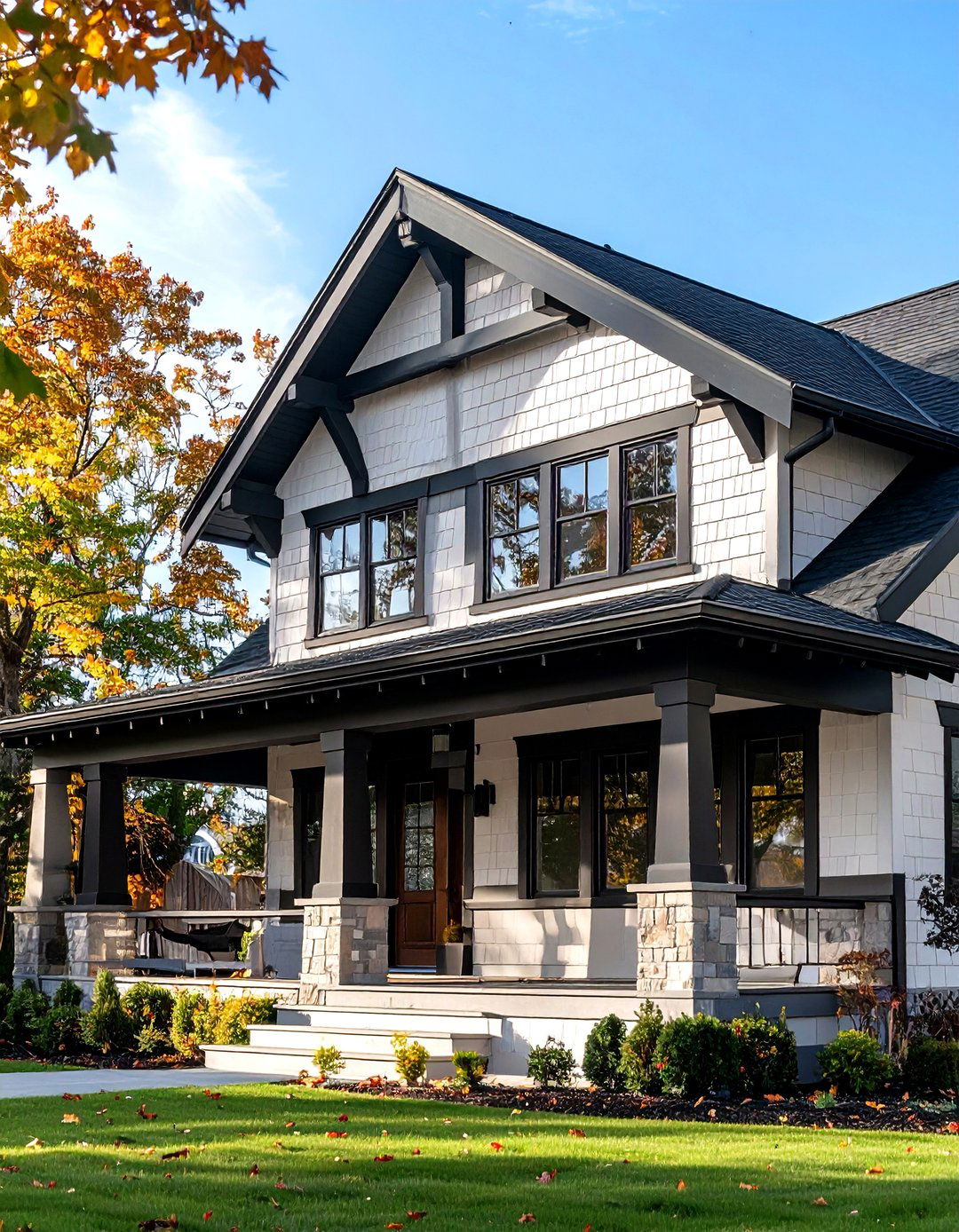 Craftsman Bungalow Style - 24 White Exterior Home with a Black Roof Ideas