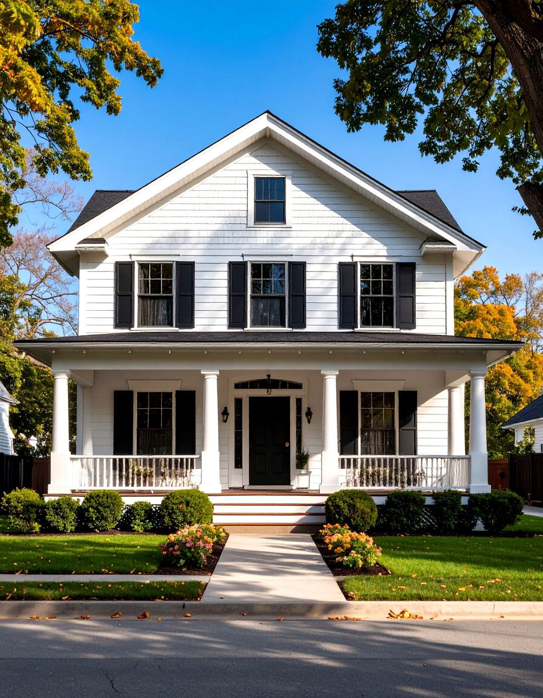 Craftsman Bungalow with Black Accents - 24 single story white house black trim