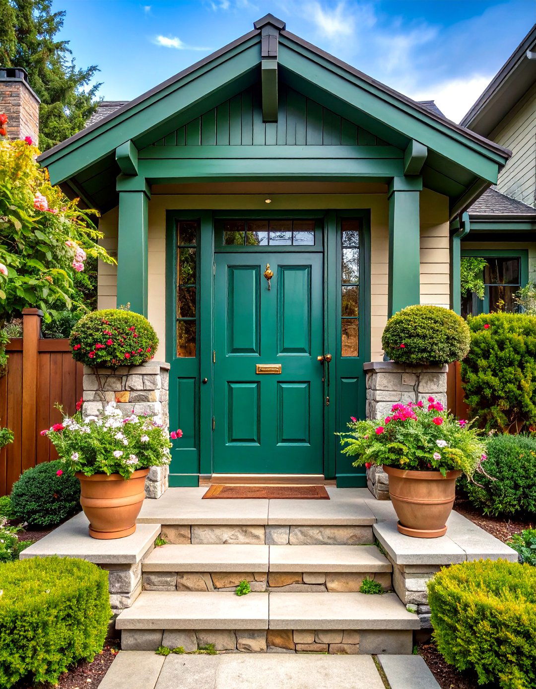 Craftsman Bungalow with Natural Wood - 24 Emerald Green Front Door Ideas