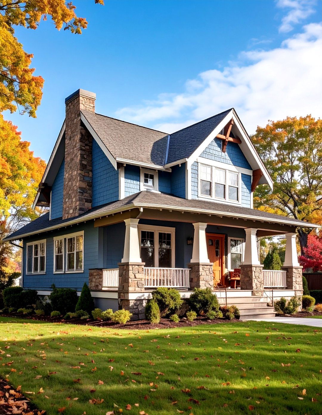 Craftsman Bungalow with Shaker Blue and Brown Roof - 24 blue exterior home with a brown roof ideas