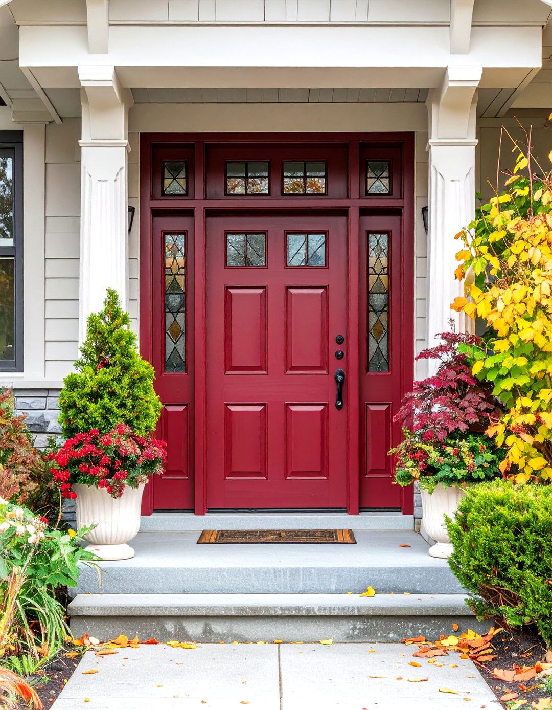 Craftsman Burgundy Door with Mission Style Glass - 24 Burgundy Front Door Ideas