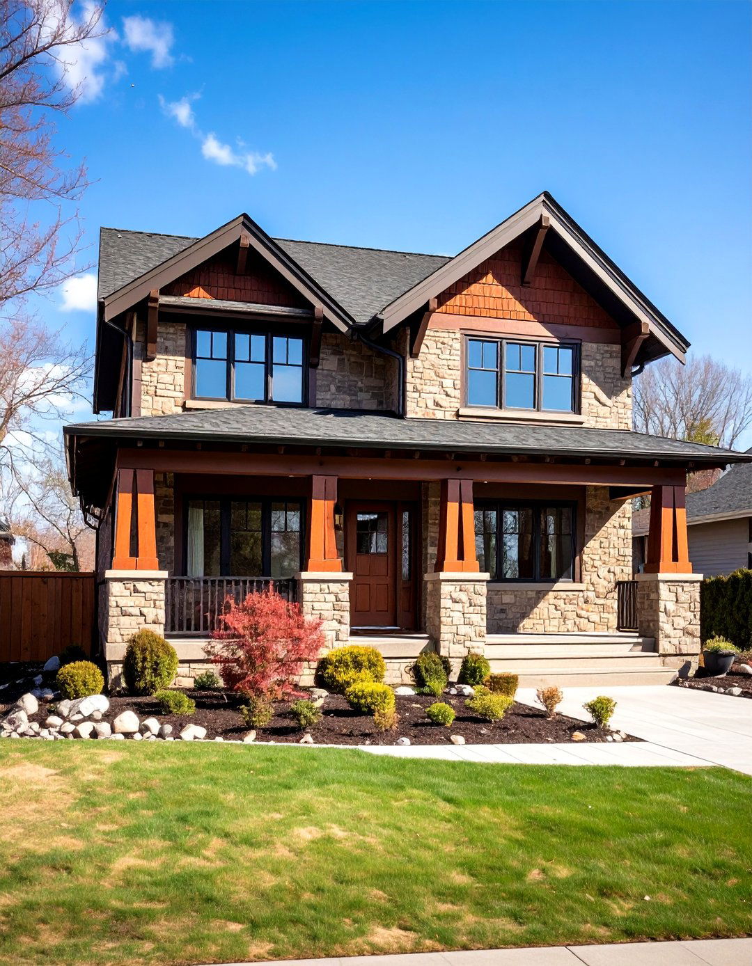 Craftsman Style Beige Brick Bungalow - 24 Beige Brick Exterior Home Ideas