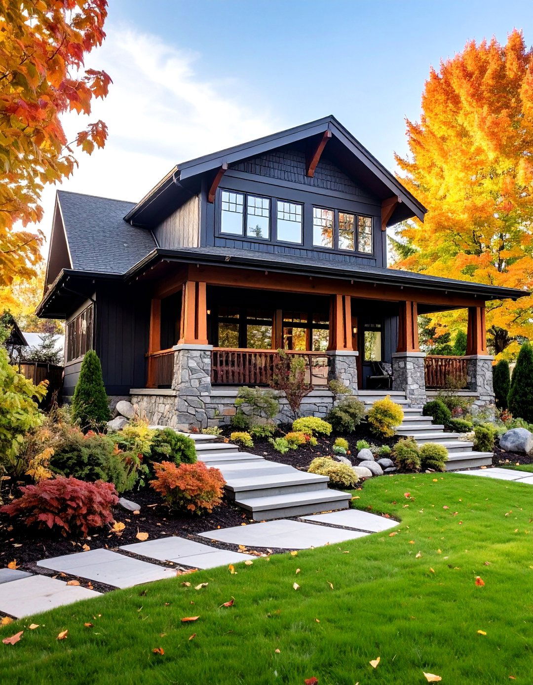 Craftsman Style Black House - 24 black siding house ideas