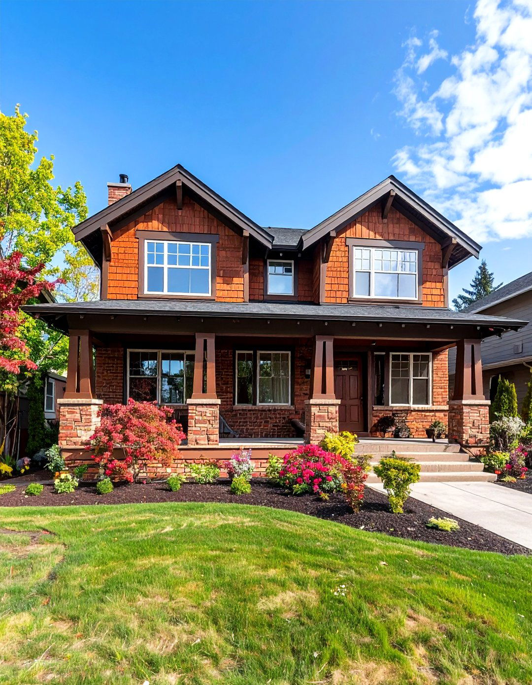 Craftsman Style Brown Brick Bungalow - 24 Brown Brick Exterior Home Ideas