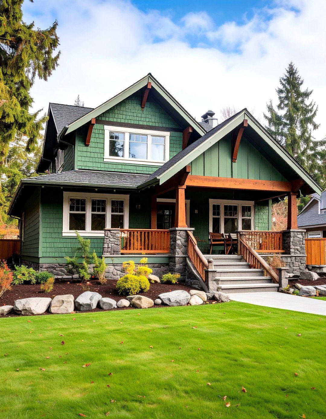 Craftsman Style Bungalow Features - 24 Sage Green House With Brown Trim Ideas