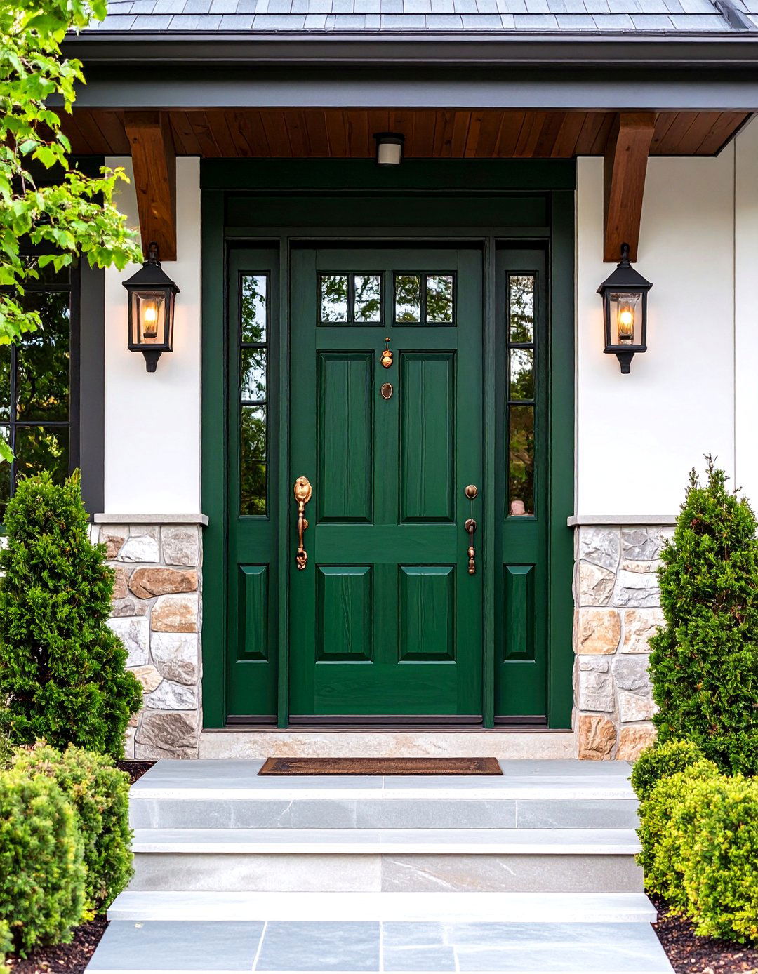 Craftsman Style Dark Green with Copper Hardware - 24 Dark Green Front Door Ideas