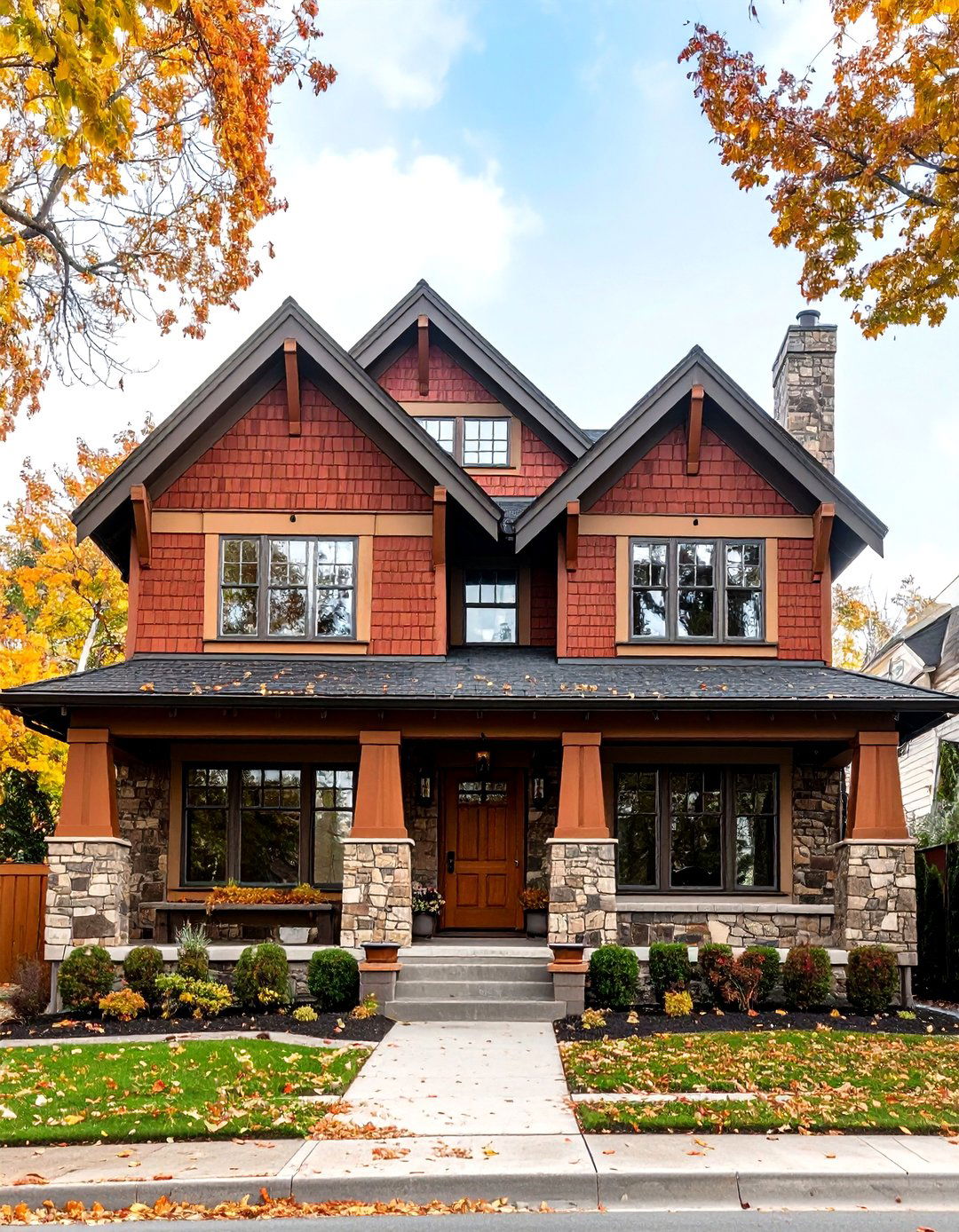 Craftsman Style Dark Red Shingles - 24 Dark Red House Exterior Ideas