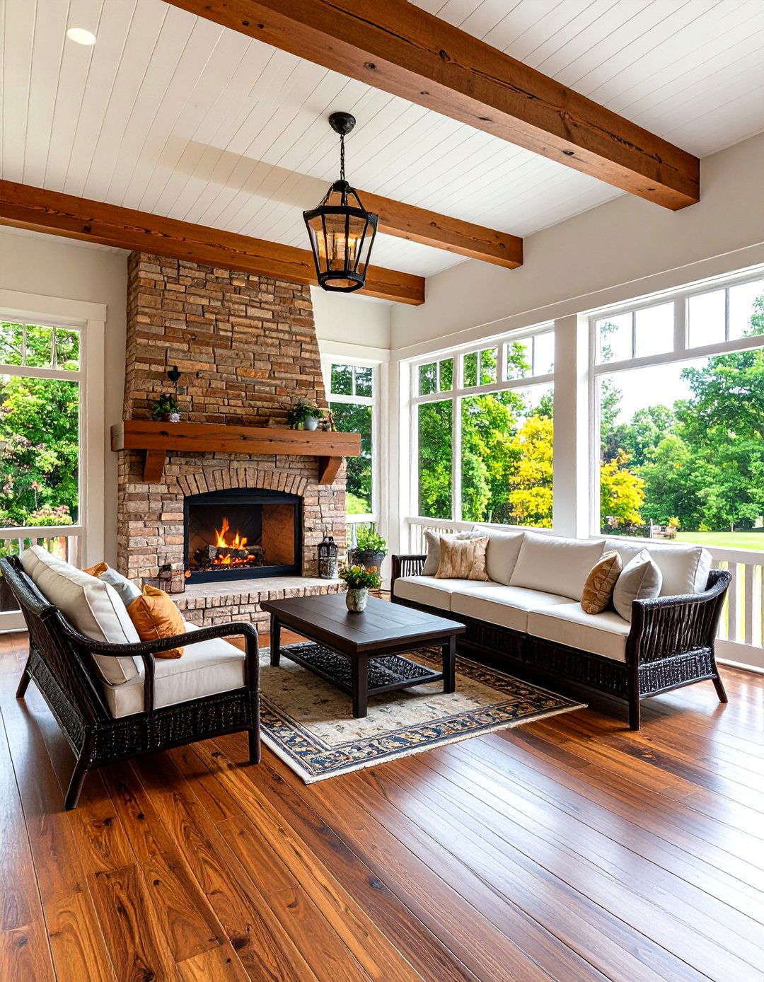 Craftsman Style Mission Fireplace - 24 Screened-in Porch With Fireplace Ideas