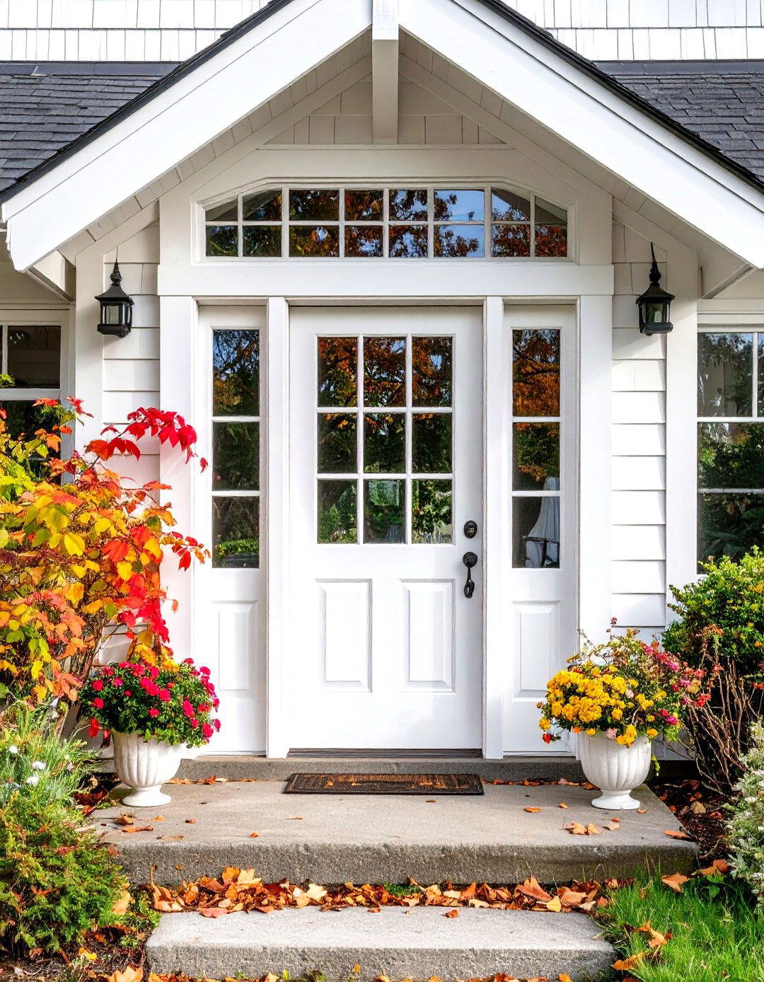 Craftsman Style White Door with Decorative Glass - 24 White Front Door Ideas