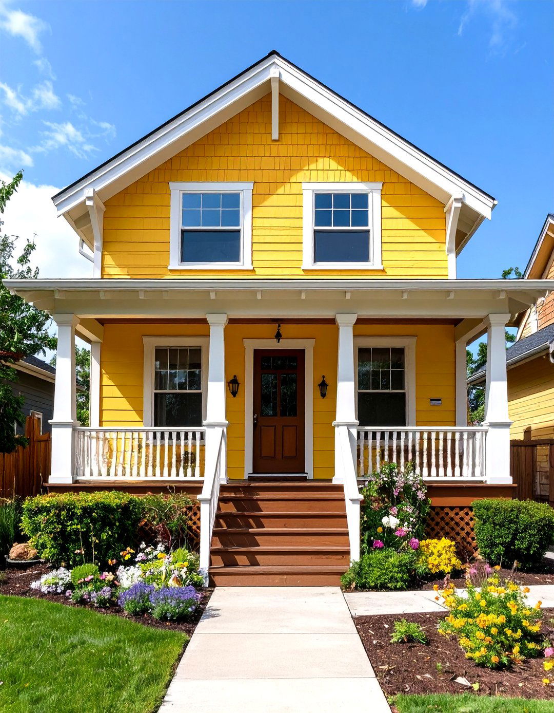 Craftsman Style Yellow Bungalow Design - 24 Yellow Exterior Home Ideas