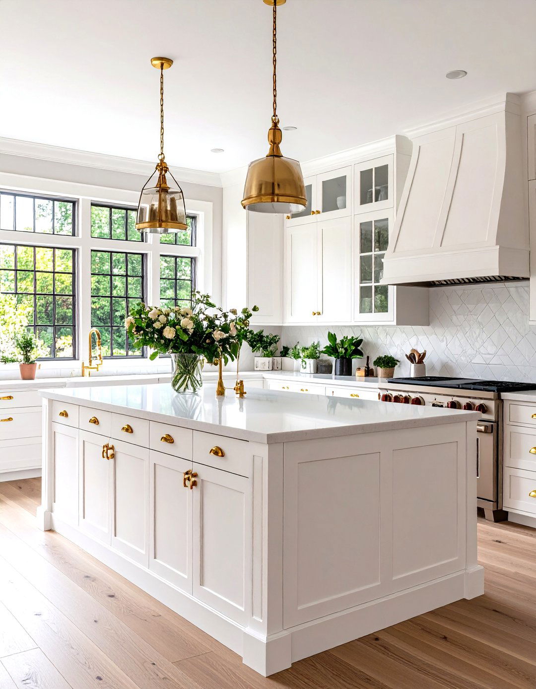 Craftsman White Cabinets with Handcrafted Gold Hardware - 24 White Kitchen Cabinets With Gold Hardwar