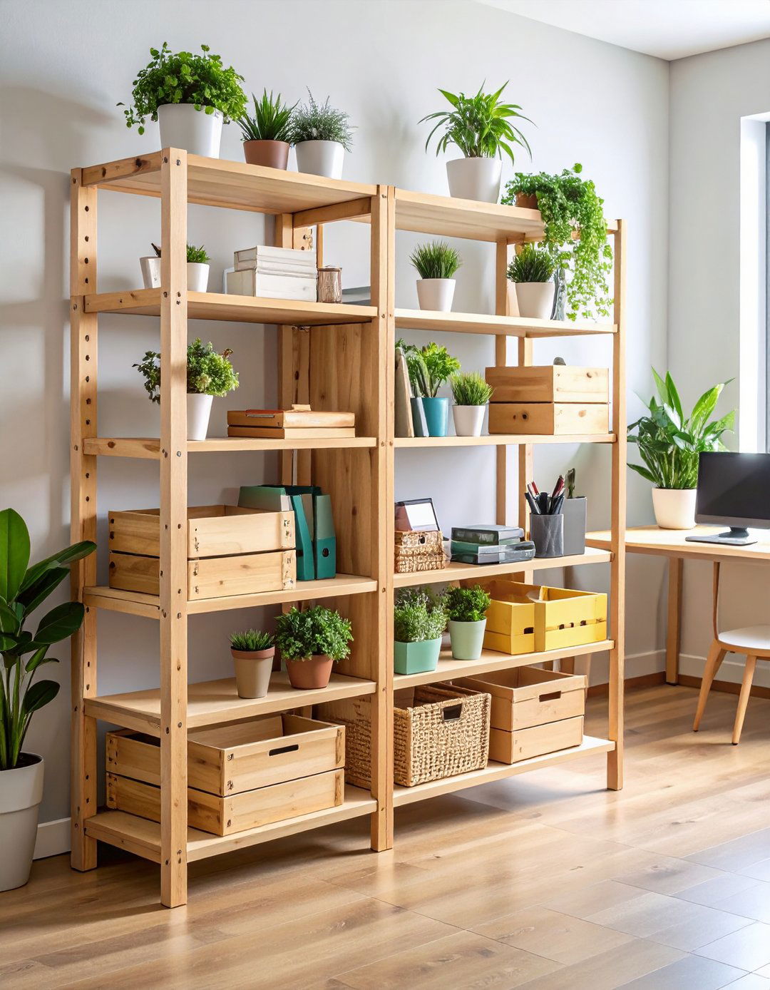 Crate and Board Shelving - 24 Budget Home Office Ideas
