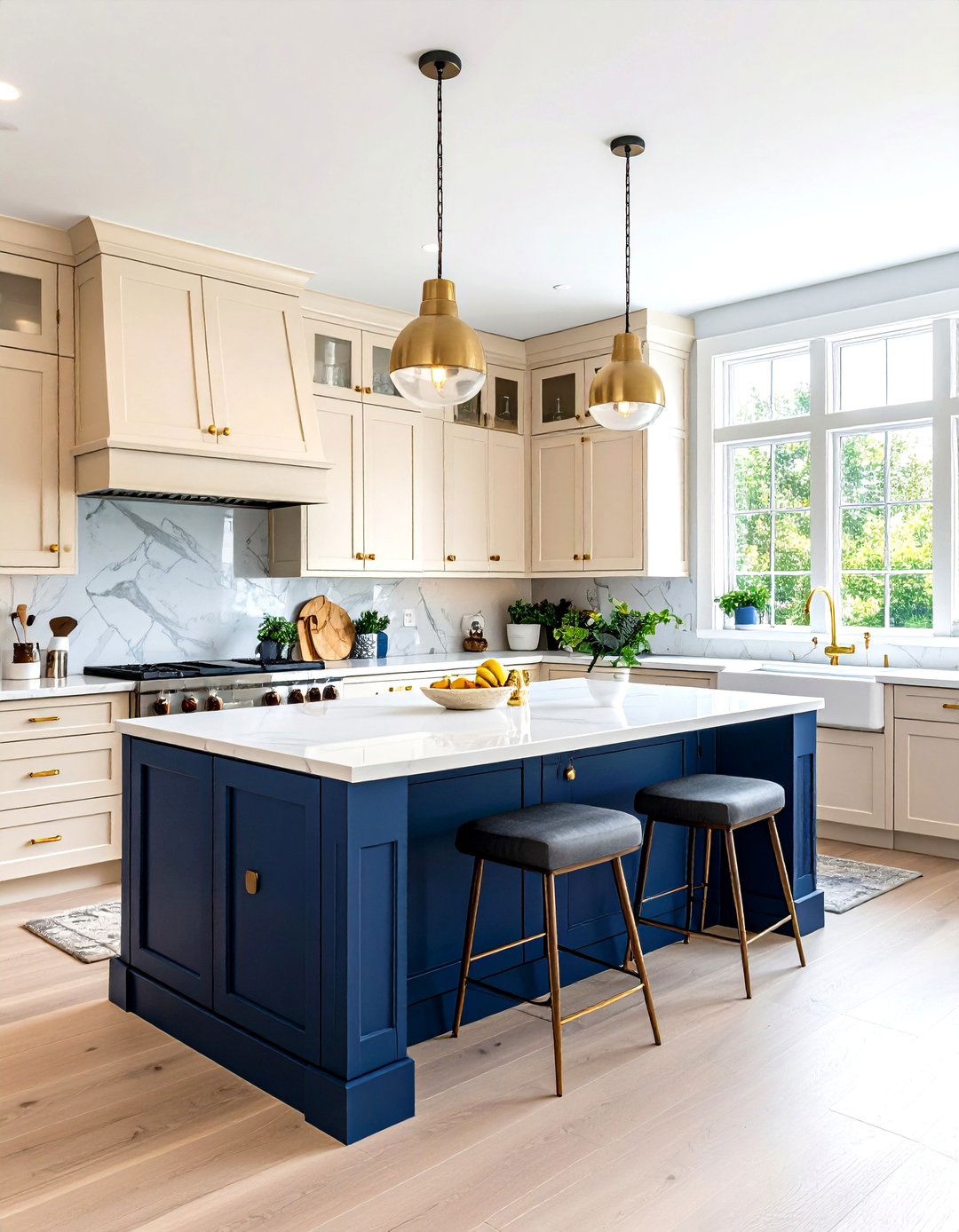 Cream Cabinets with Two Tone Island Design - 24 Off-white Kitchen Cabinets