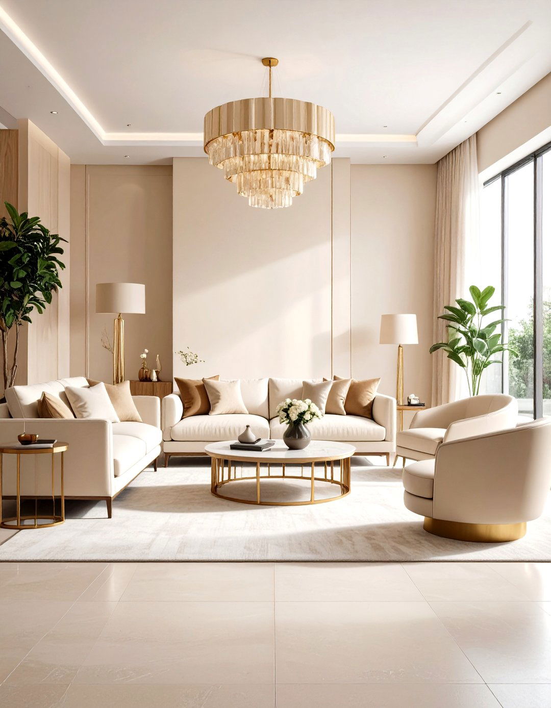 Cream Contemporary Living Room - 24 Monochromatic Living Room Ideas