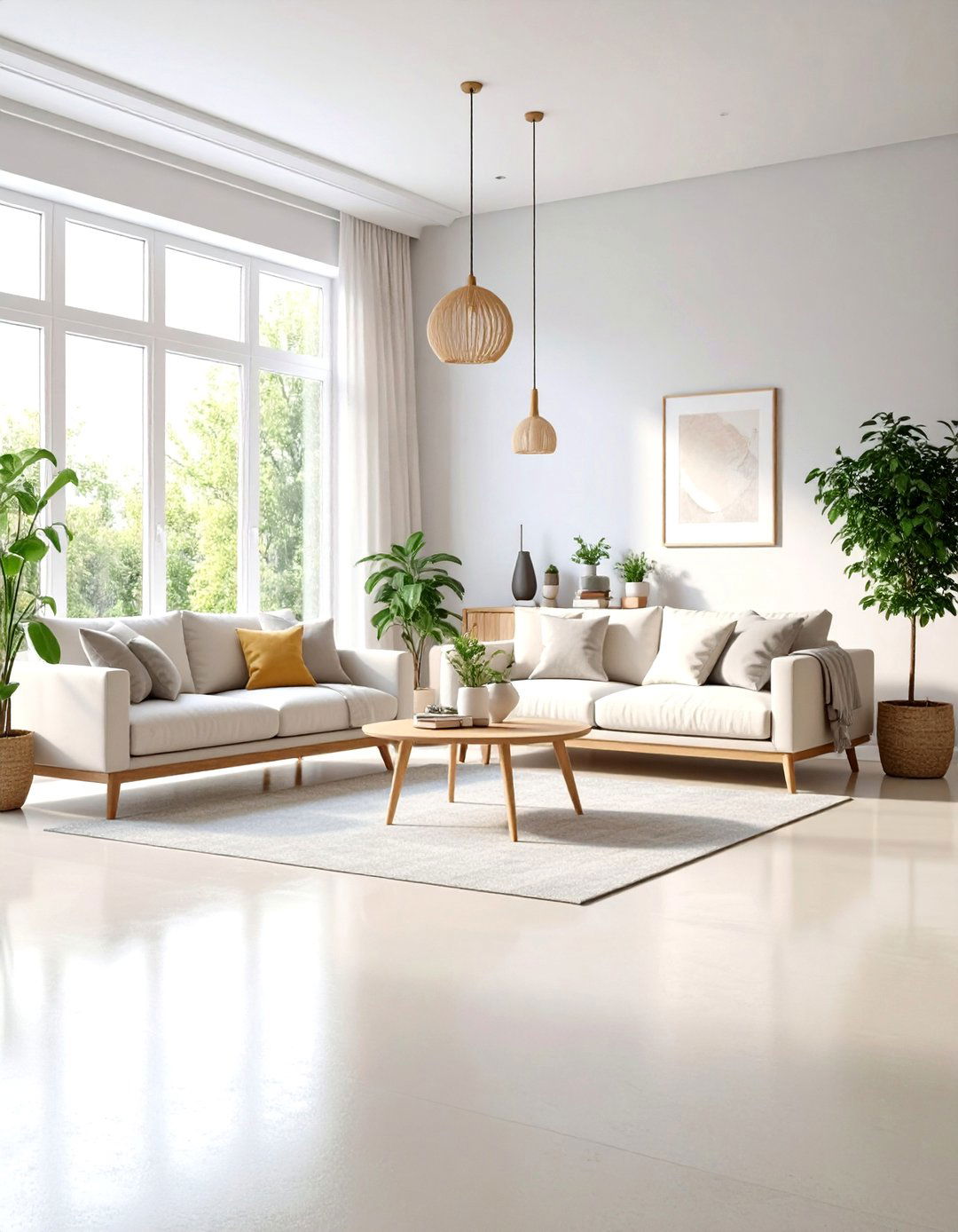Cream Finish Polished Concrete Floor with Scandinavian Style - 24 Concrete Floor Living Room Ideas