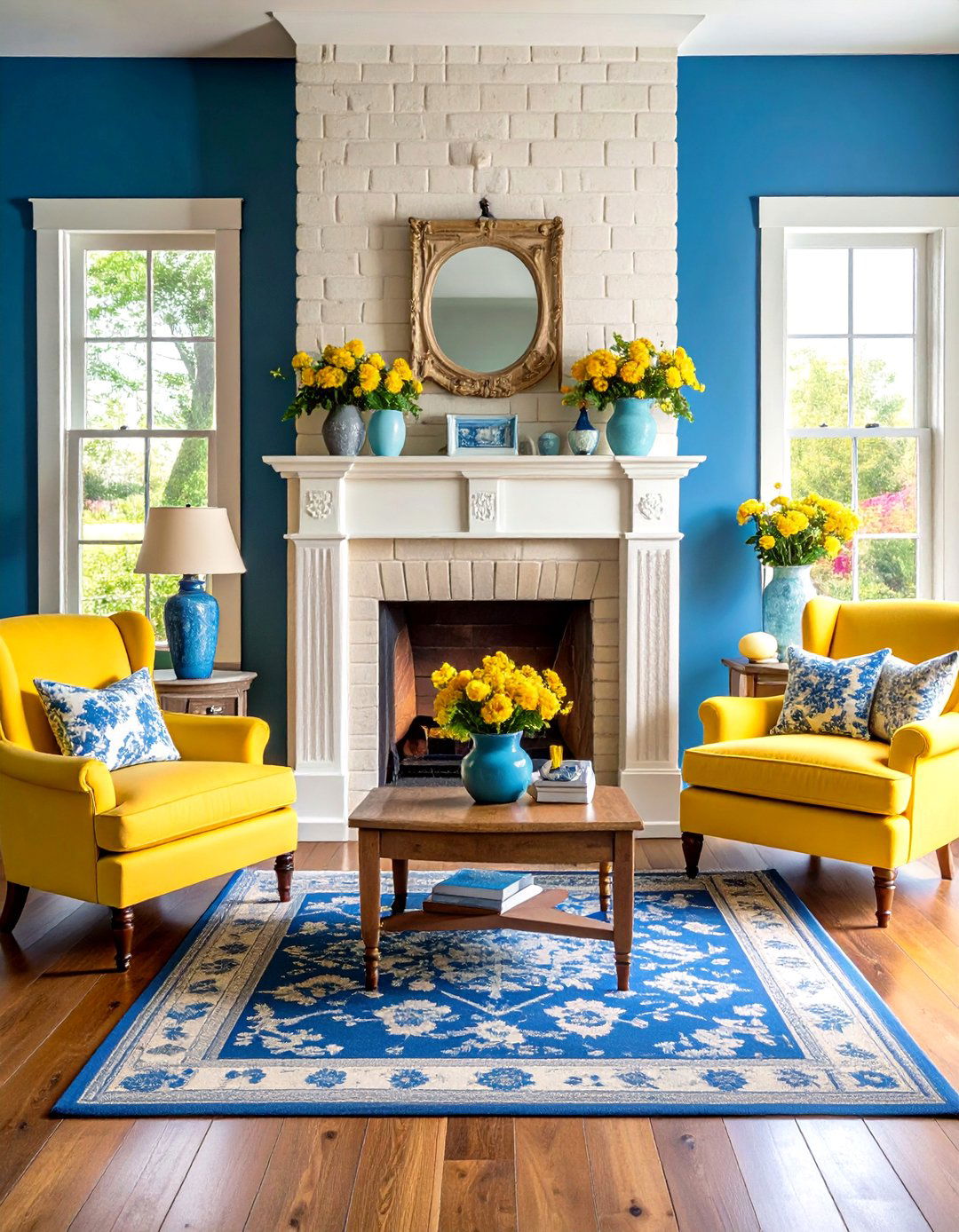 Cream Painted Brick Fireplace with French Country - 24 Painted Brick Fireplace Ideas