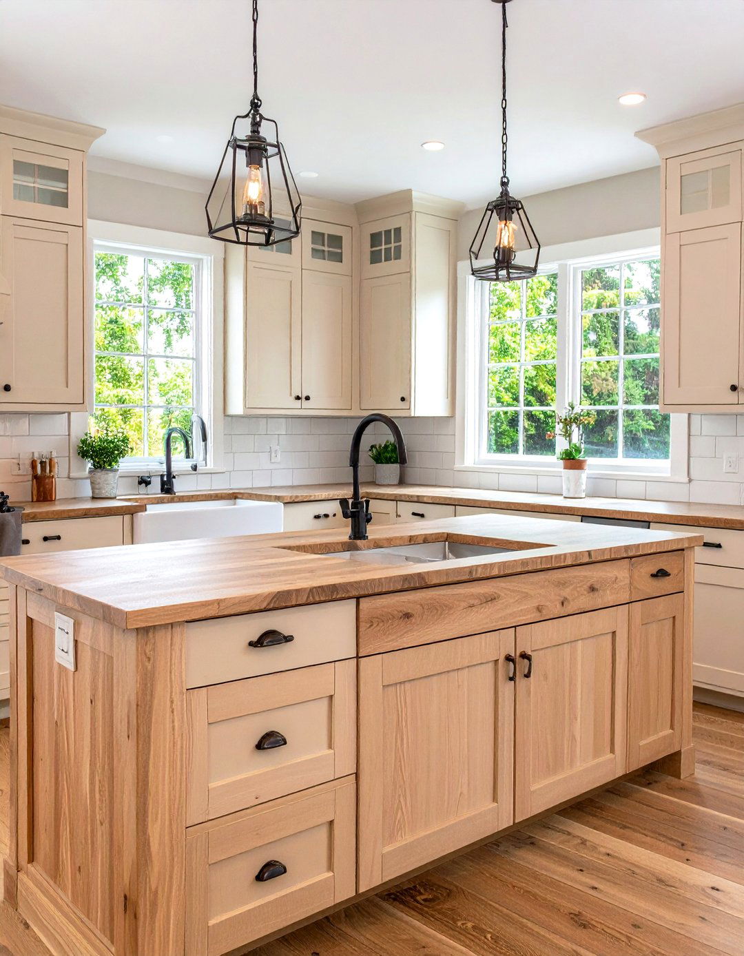 Cream Shaker Cabinets with Butcher Block Countertops - 24 Off-white Kitchen Cabinets
