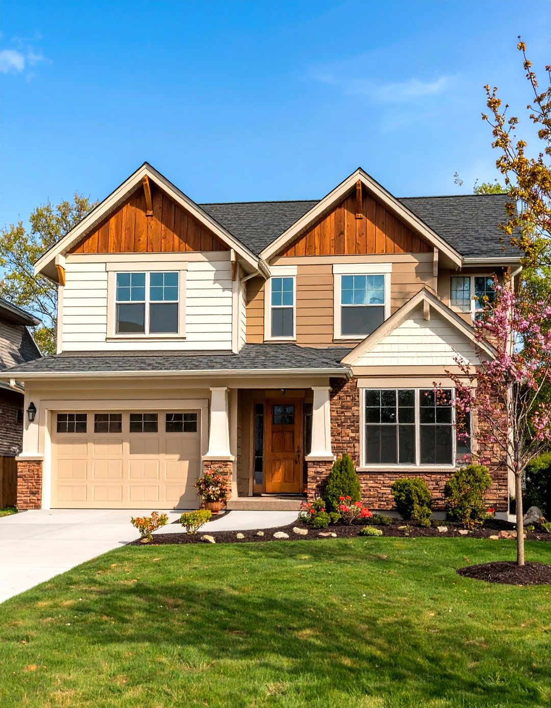 Cream Vinyl with Brown Brick Monochromatic Elegance - 24 Vinyl Siding and Brick Combinations