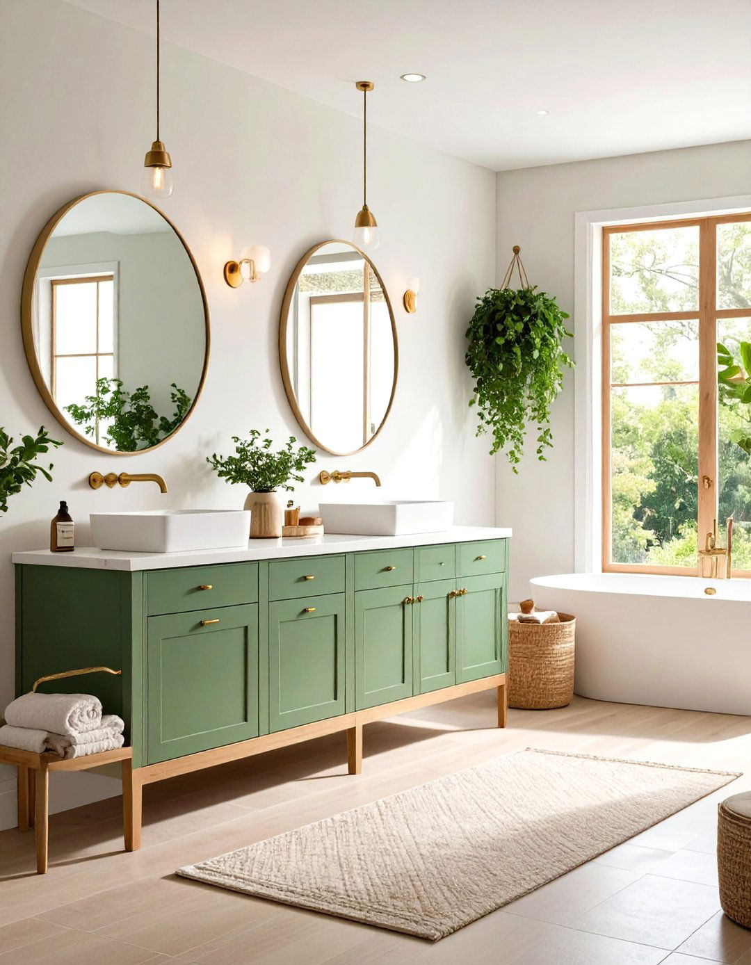 Cream Walls with Sage Green Accent Features - 24 Sage Green and Cream Bathroom Ideas