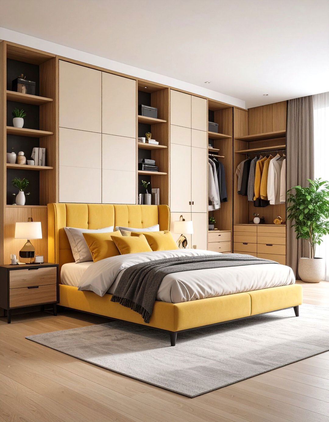 Cream and Black Bedroom with Built in Storage Solutions - 24 Cream and Black Bedroom Ideas