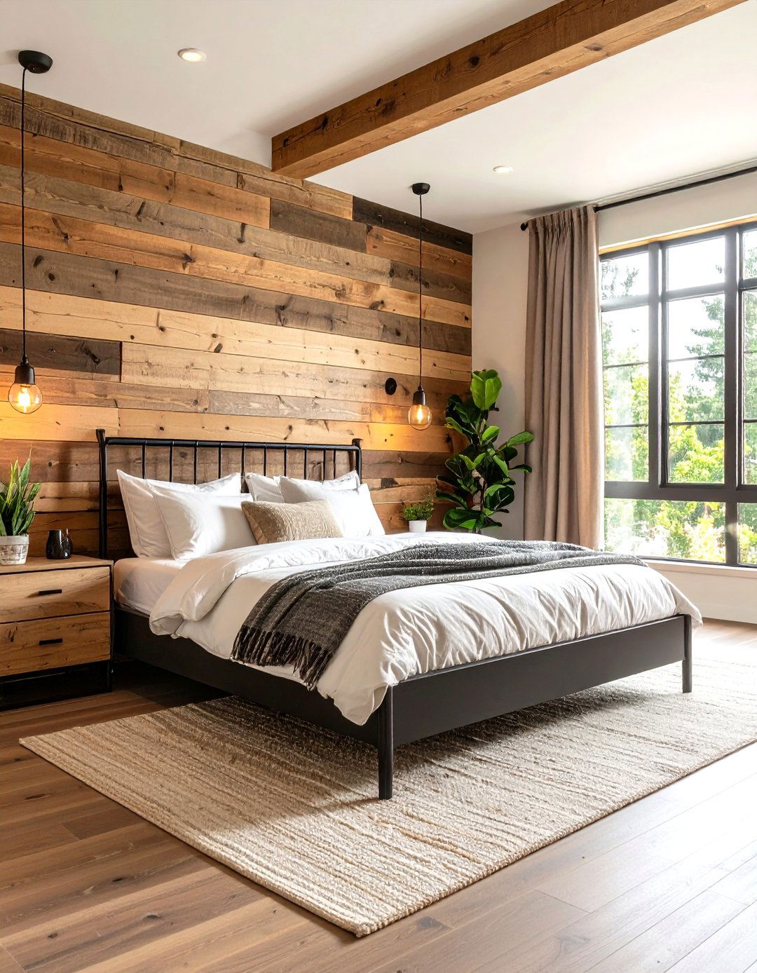 Cream and Black Bedroom with Natural Wood Elements - 24 Cream and Black Bedroom Ideas