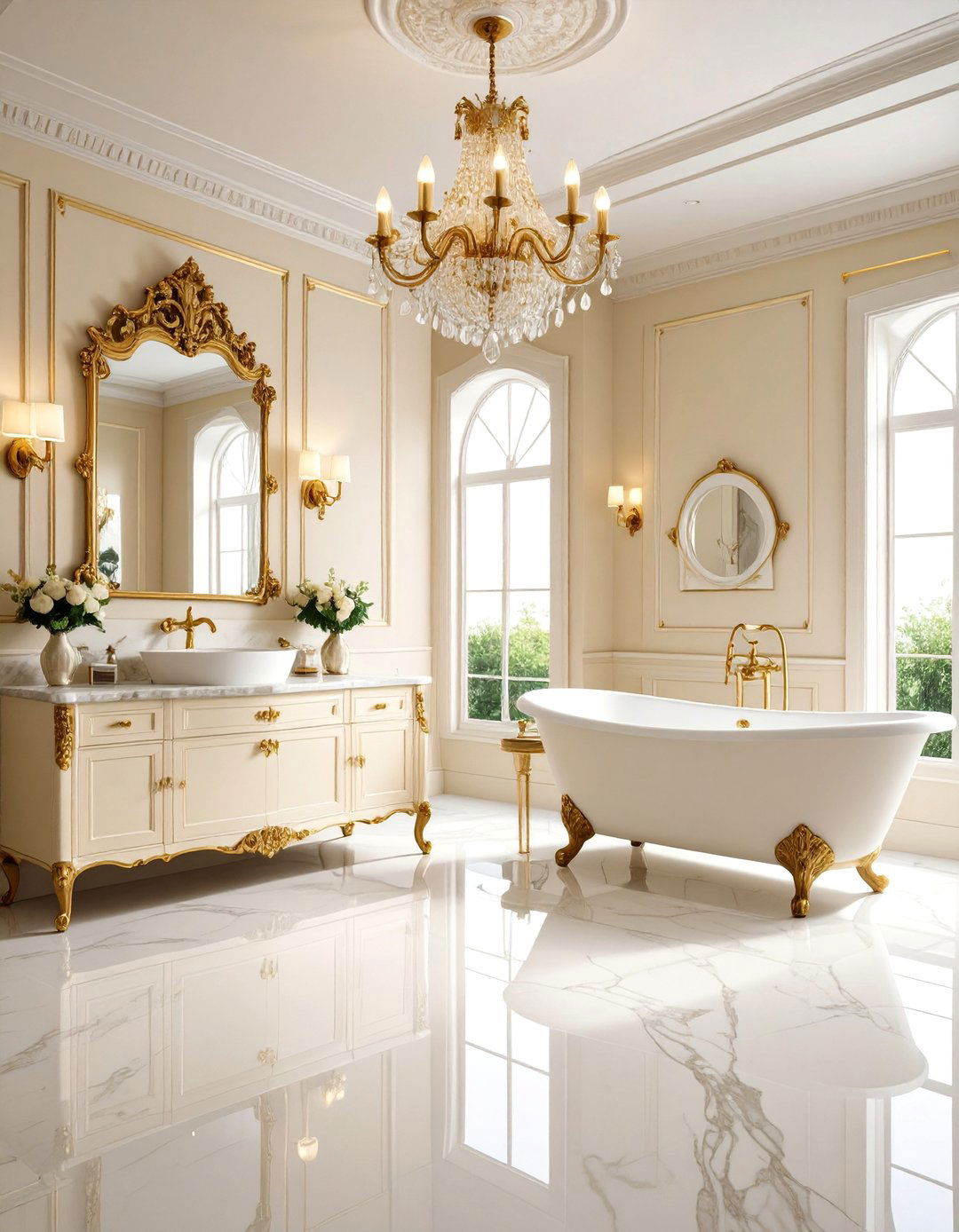 Cream and Gold Bathroom with Vintage Touches - 24 Bathroom Color Ideas