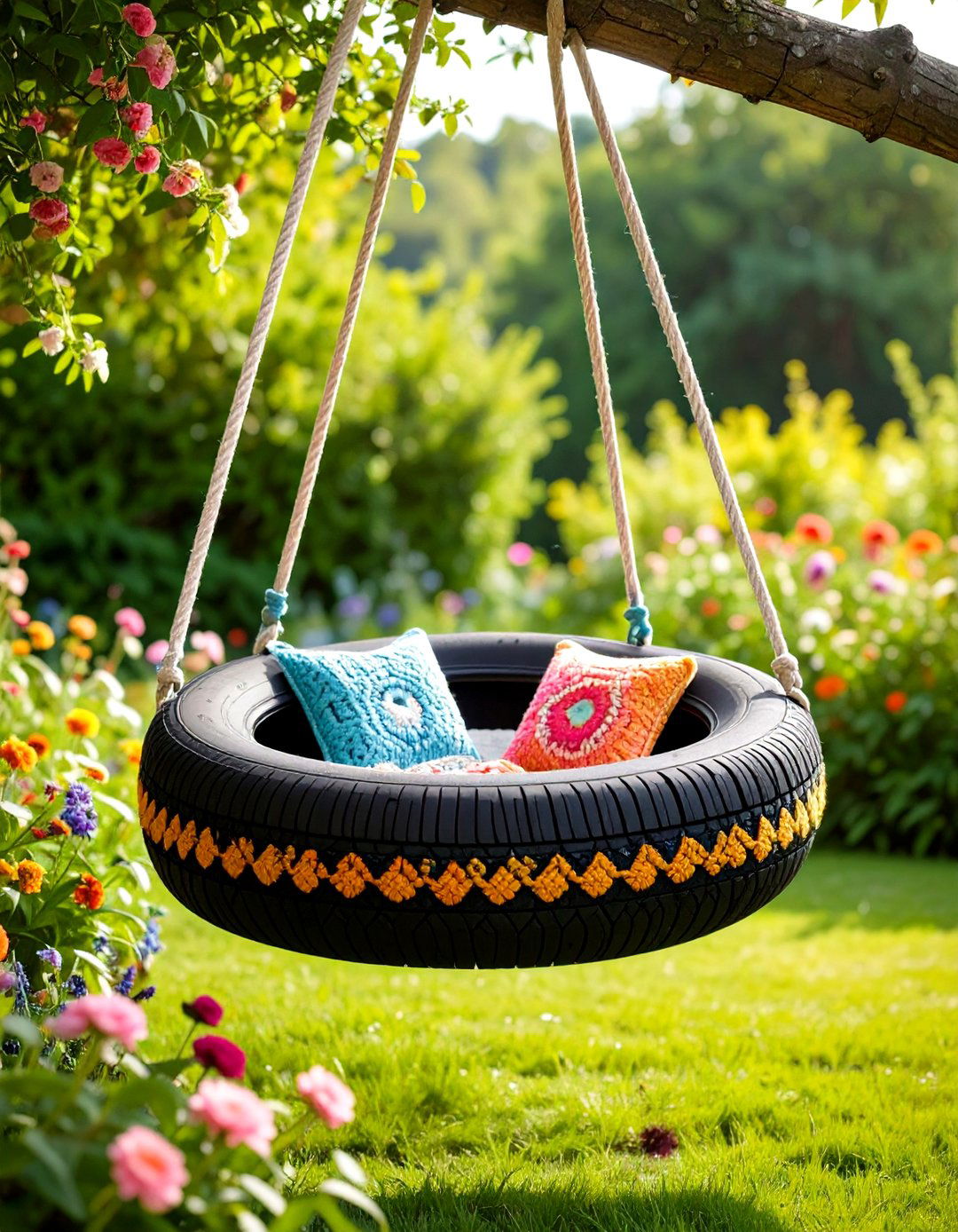Crochet Covered Tire Swing Comfort - 24 Tire Swing Ideas