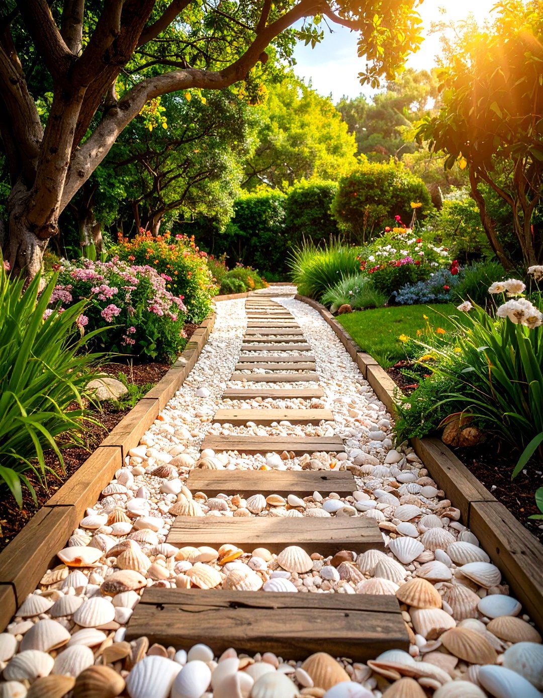 Crushed Shell Walkway with Coastal Theme - 24 walkway ideas