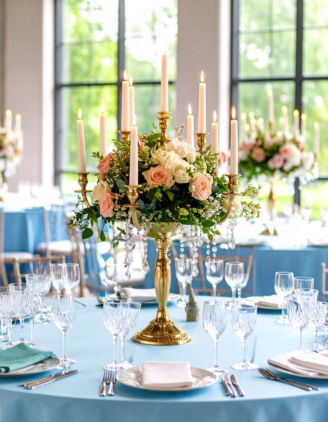 Crystal Candelabra with Hanging Elements - 24 Tall Wedding Centerpiece Ideas