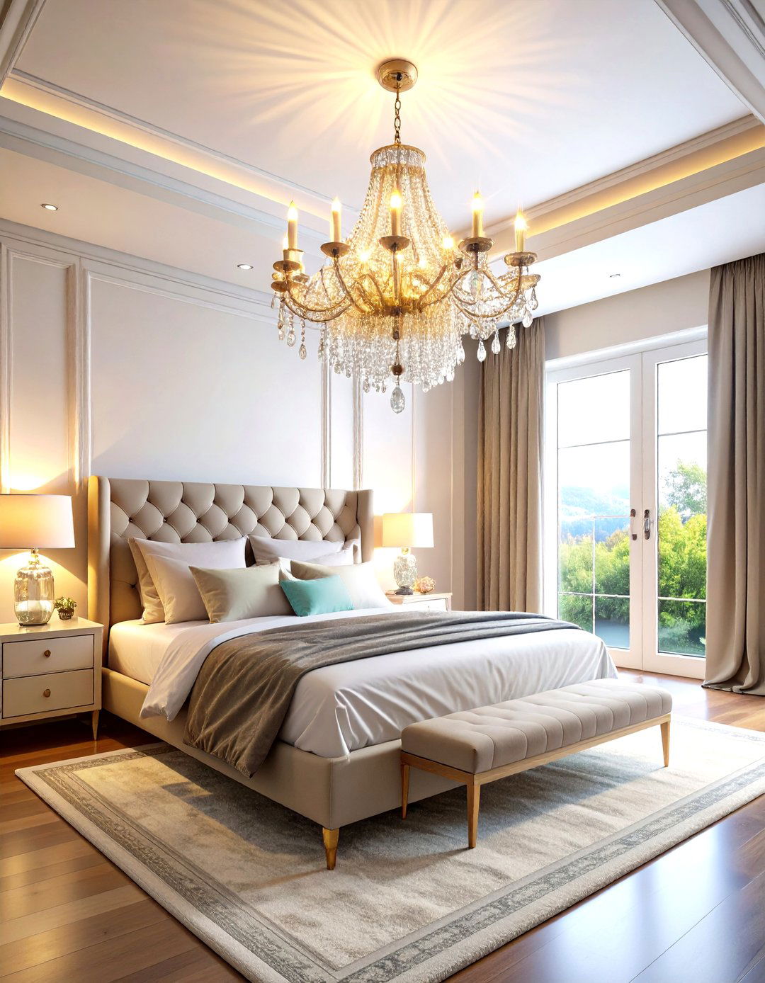 Crystal Chandelier Elegance - 24 Bedroom Lighting Ideas