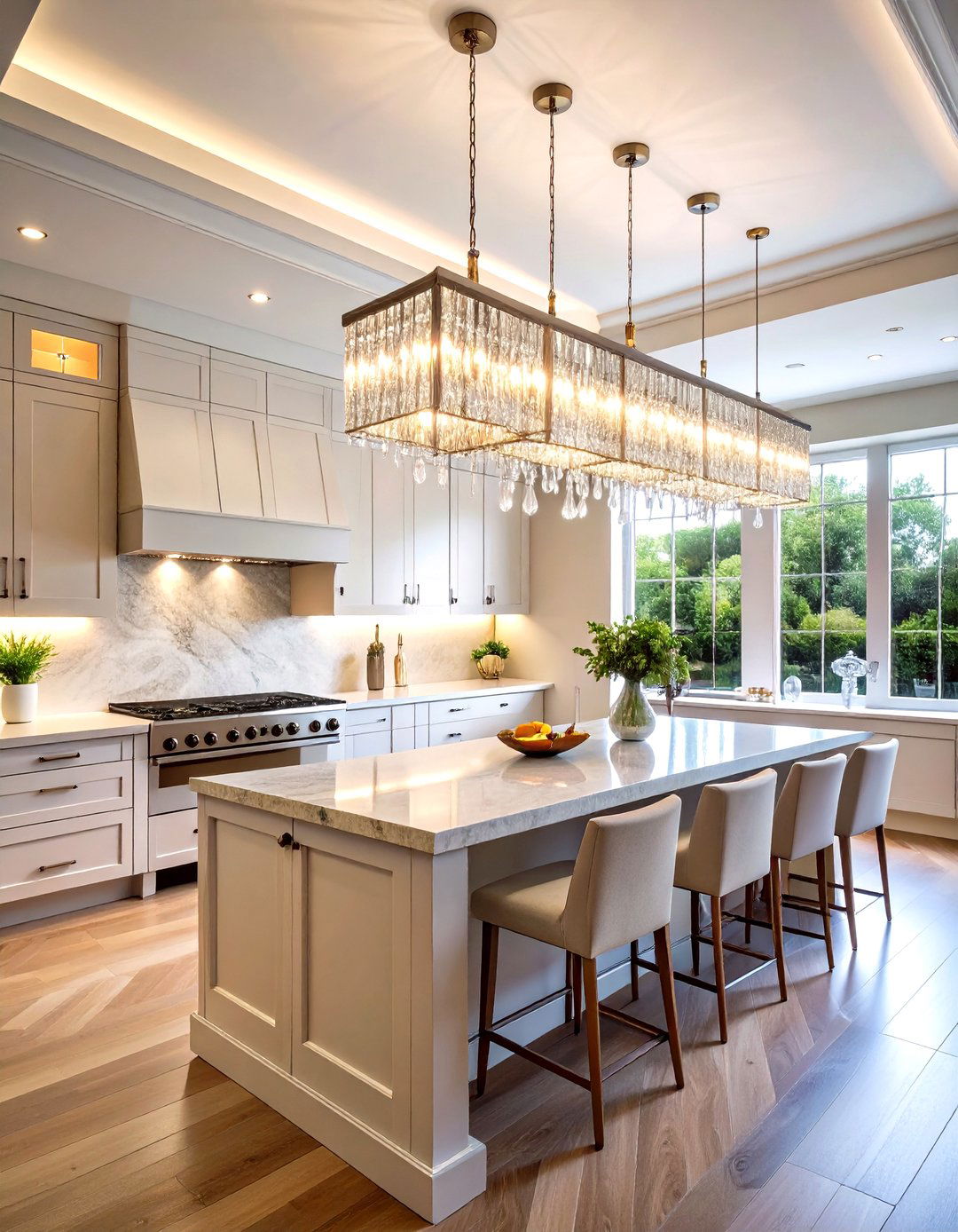 Crystal Chandelier Elegance - 24 Kitchen Island Lighting Ideas