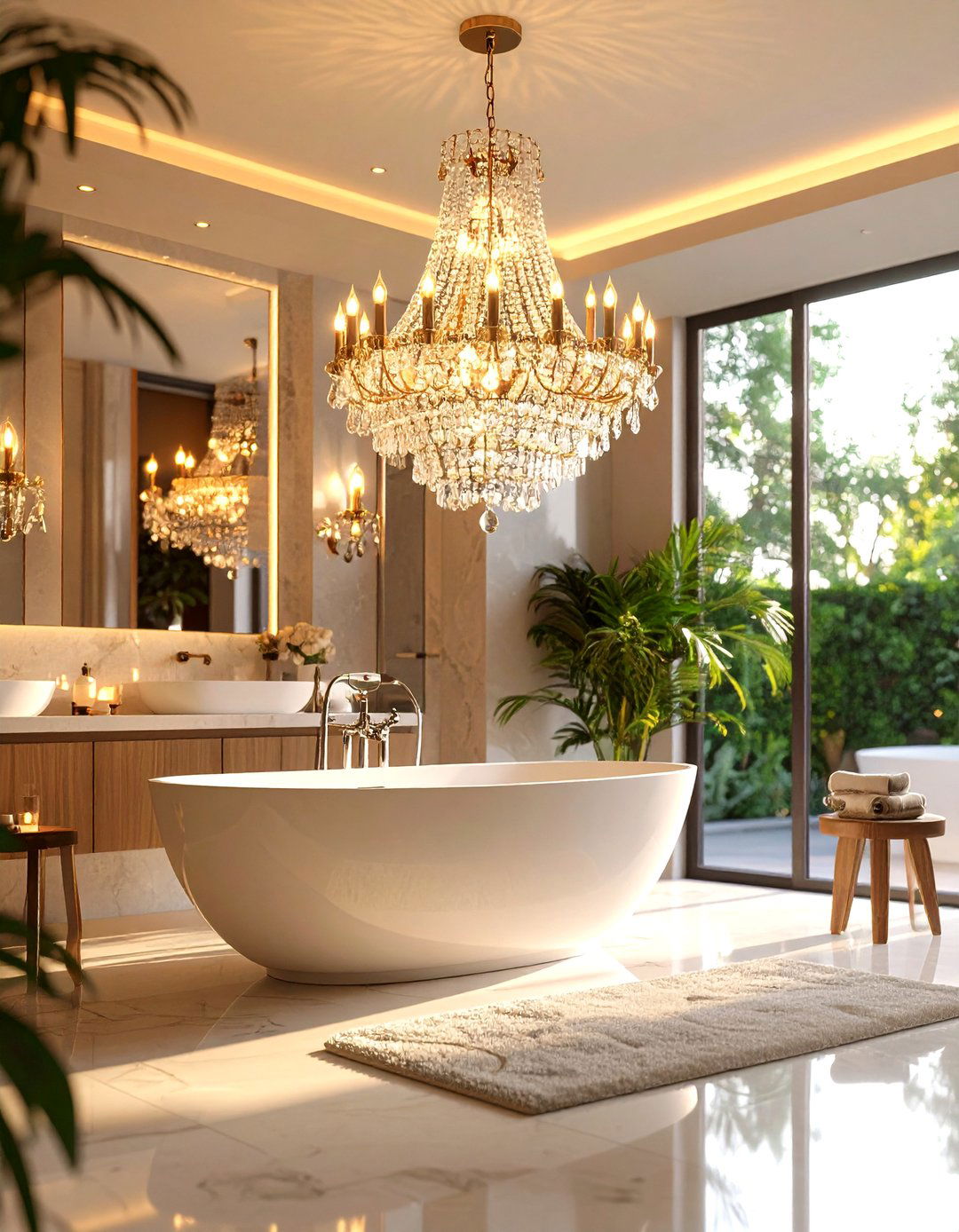 Crystal Chandelier Elegance - 24 Bathroom Lighting Ideas