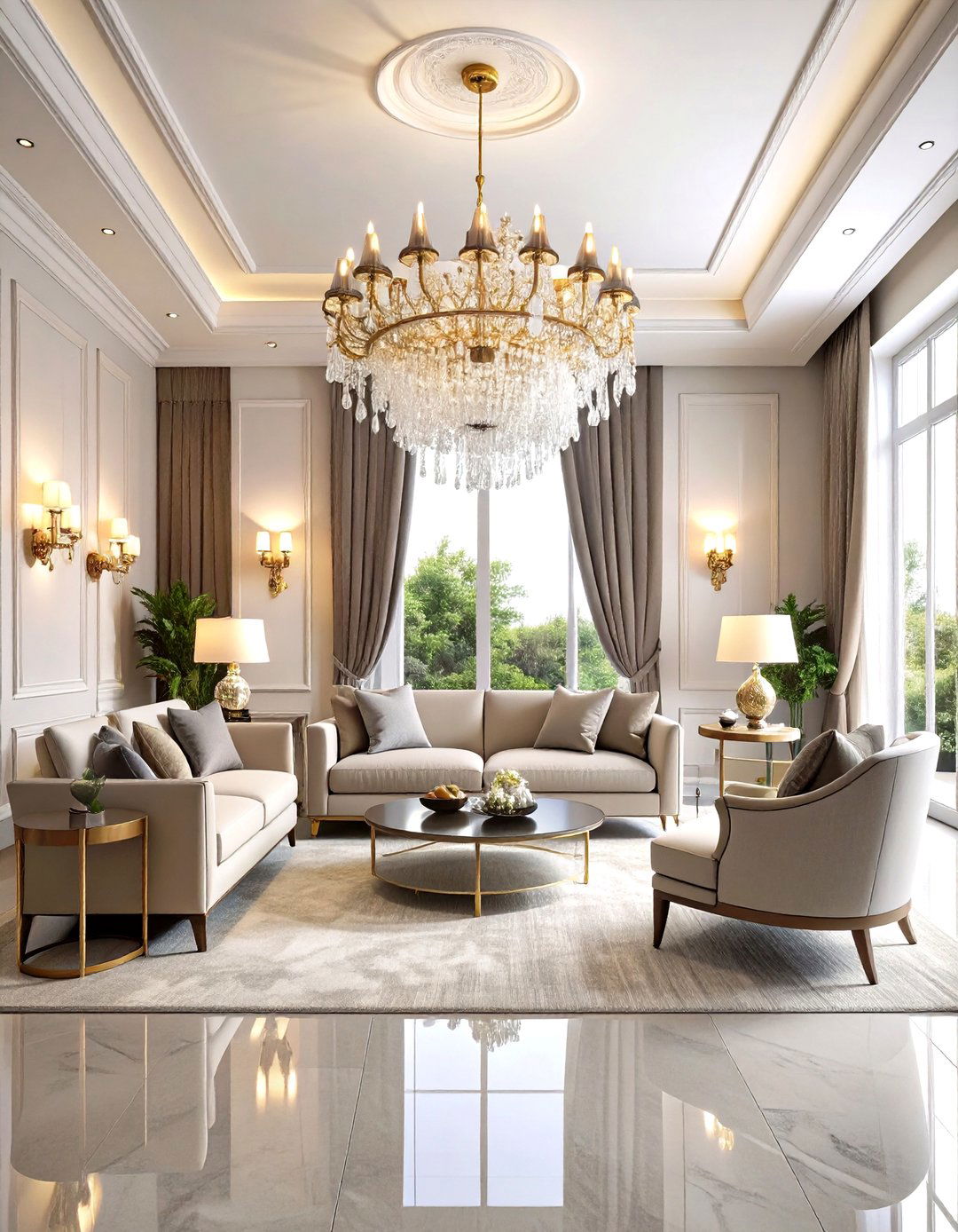 Crystal Chandelier Focal Point Design - 24 Formal Living Room Ideas