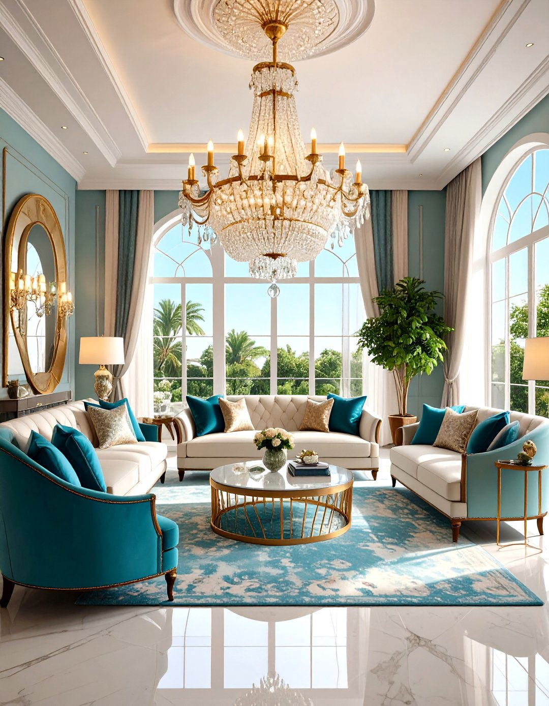 Crystal Chandelier Glamour Living Room - 24 Shabby-chic Style Living Room Ideas