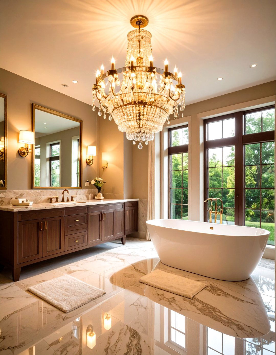 Crystal Chandelier Glamour - 24 Romantic Bathroom Ideas